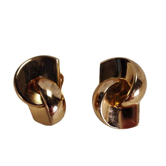 Vintage Dior Stud Earrings Gold Tone Clip On CD Logo 80s Statement - Picture 1 of 6